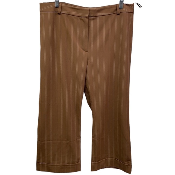INC Brown Pinstriped Cuffed Hem Wide Leg Pants - Picture 1 of 4